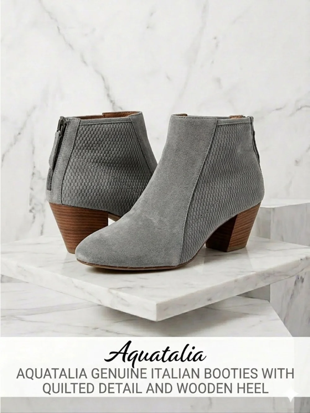 Aquatalia Grey Suede Ankle Booties – Made in Italy Size 8.5 EUC
